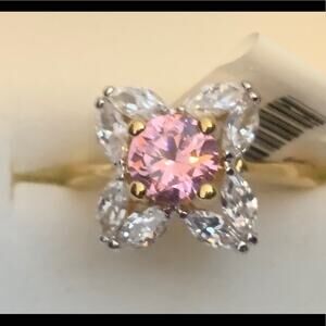 Simulated pink sapphire & simulated diamond ring